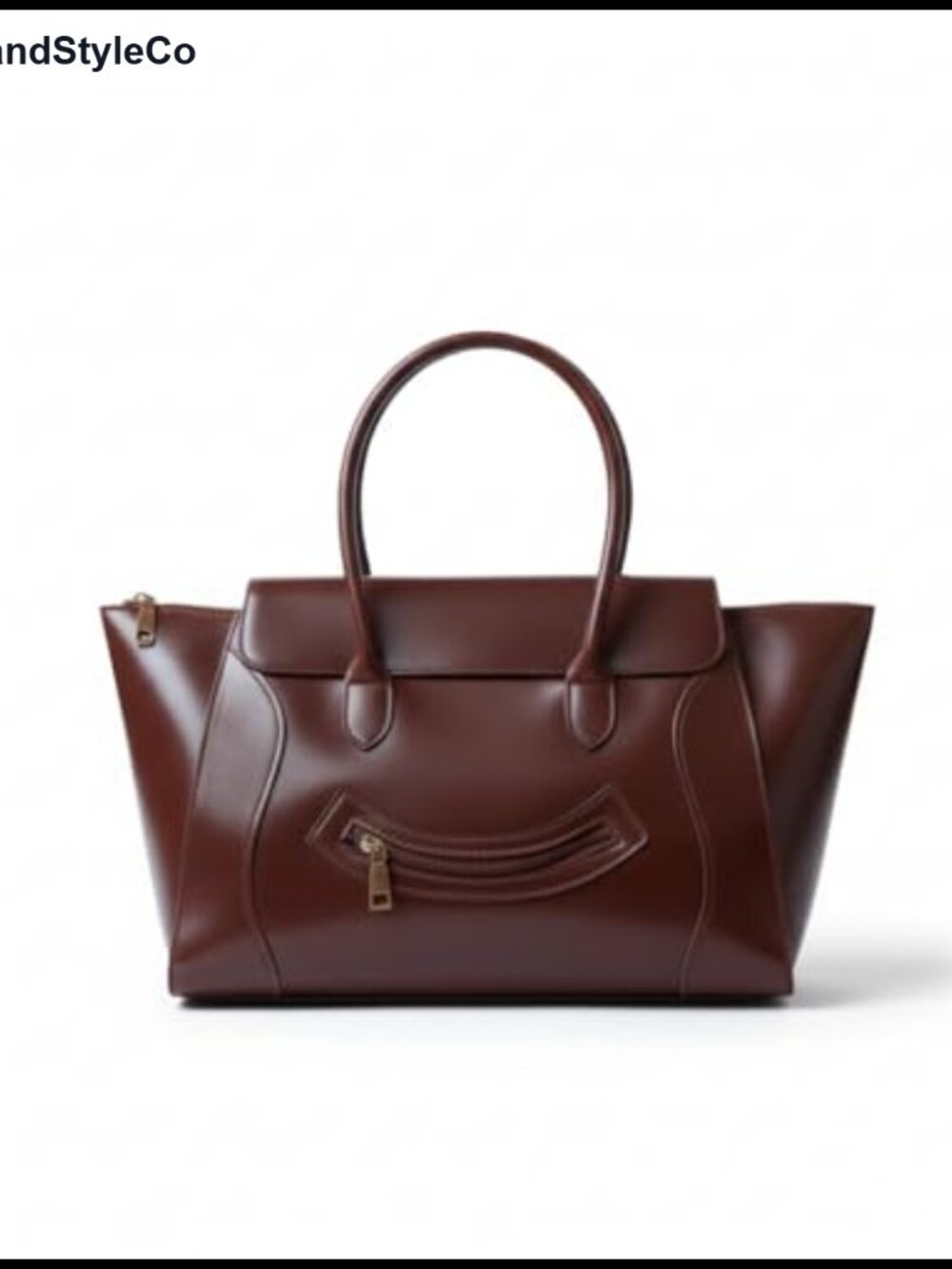 Burgundy Leather Tote Handbag Large Capacity Shoulder Bag Front Zip Pocket